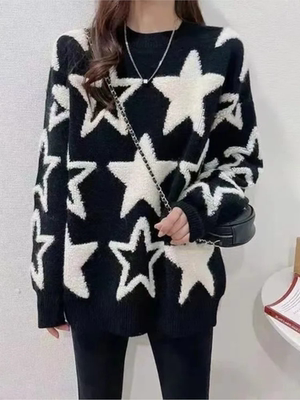 Three dimensional star crewneck sweater 立体五角星圆领毛衣女