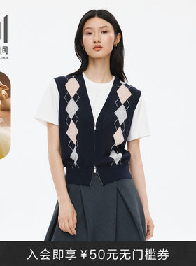 水云间羊毛假两件短袖针织衫女