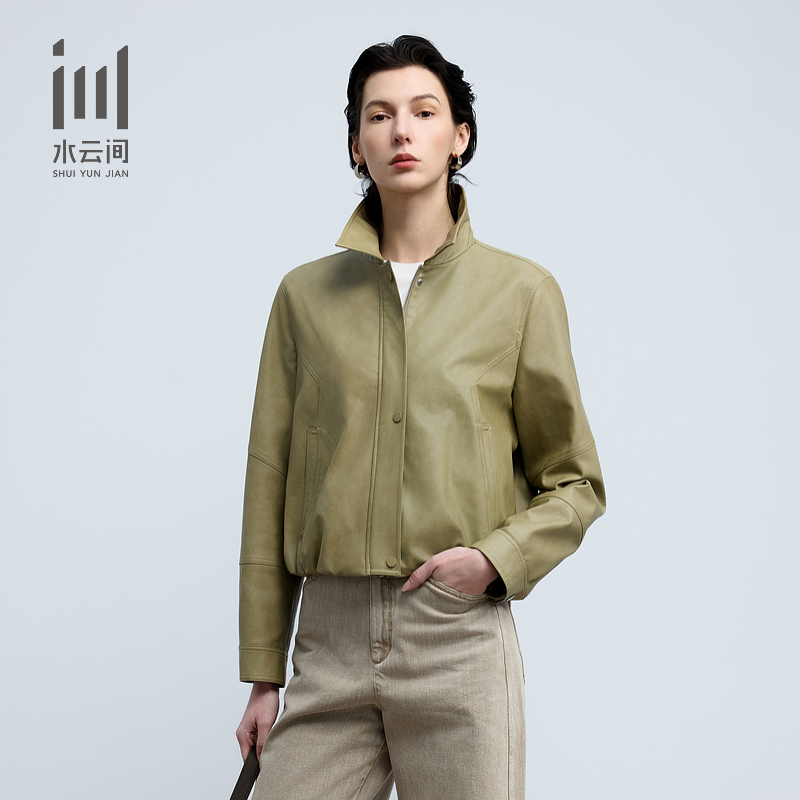 水云间女装 翻领时尚休闲PU皮外套皮衣2025春季新款
