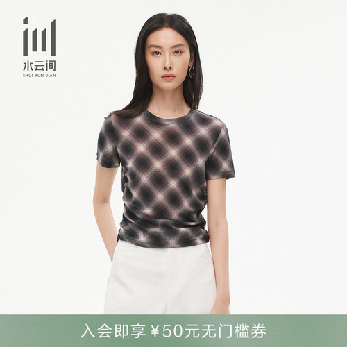 水云间女装格纹修身显瘦短袖T恤