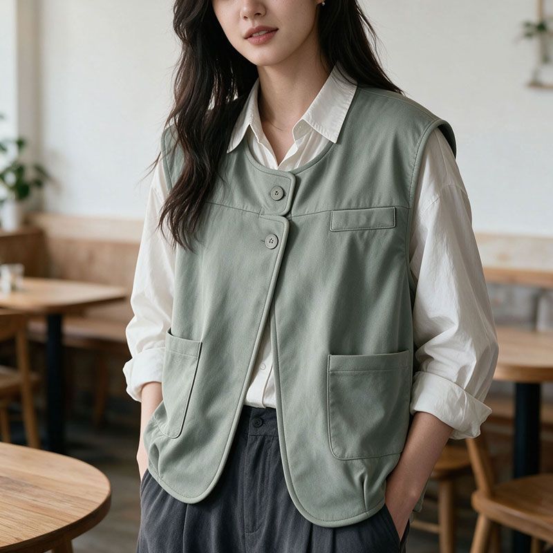 2026秋季款马甲女个性短款外套女小众夹克马甲宽松显瘦坎肩上衣女
