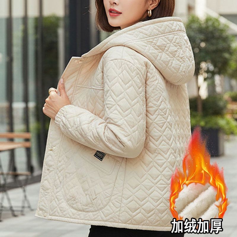 【90-220斤】中长款大码加绒棉服女2025秋冬保暖连帽妈妈款棉袄女