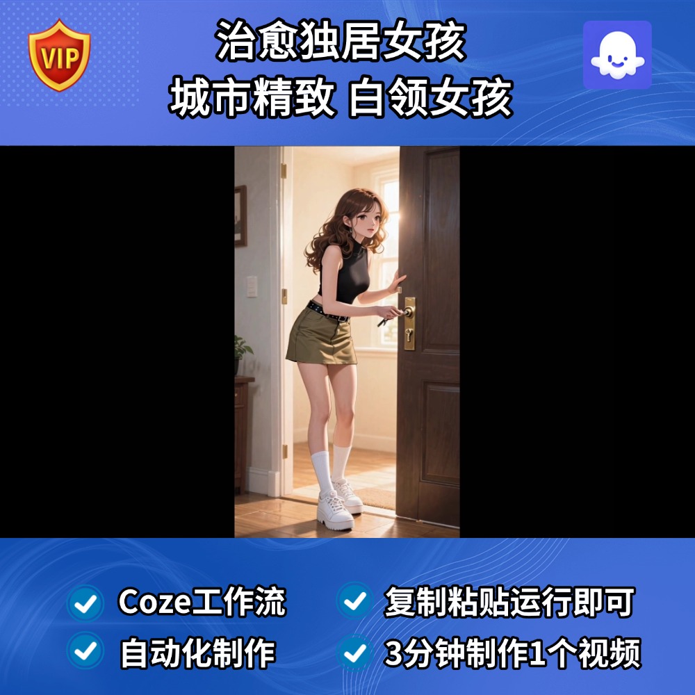 治愈独居 城市精致 白领女孩Coze智能体扣子工作流定制成品Ai视频