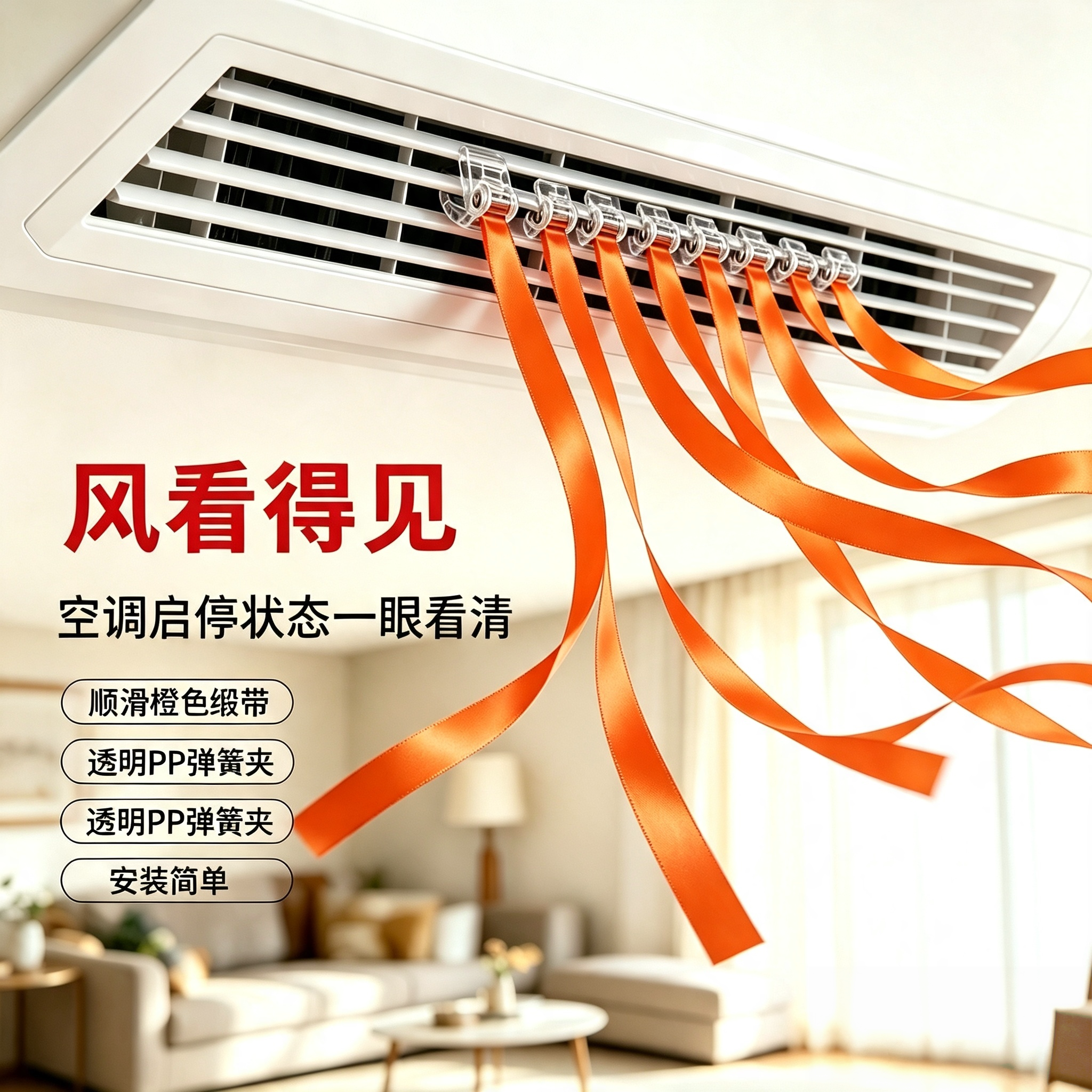 中央空调出风口橙色飘带丝带