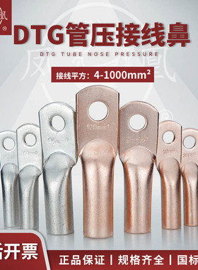 国标铜鼻子纯铜镀锡DTG10162535507095120185240平方电缆铜端头铜