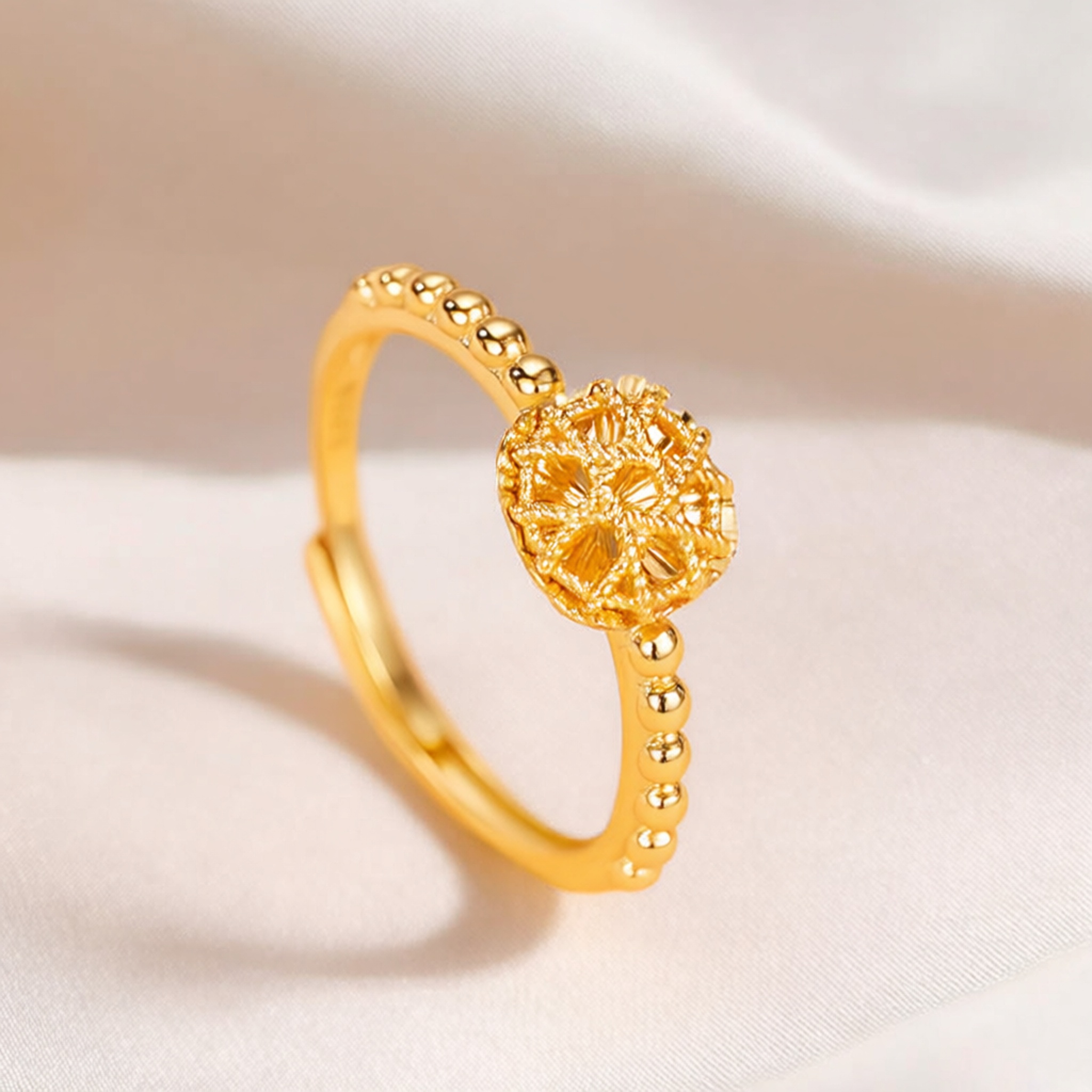 拉丝车花片戒指爆闪黄金色