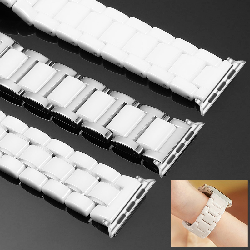 新款白色陶瓷表带链式iwatch表带适用苹果手表applewatch10运动9透气8钢间陶瓷ultra秋冬男款小众s9女款s10潮