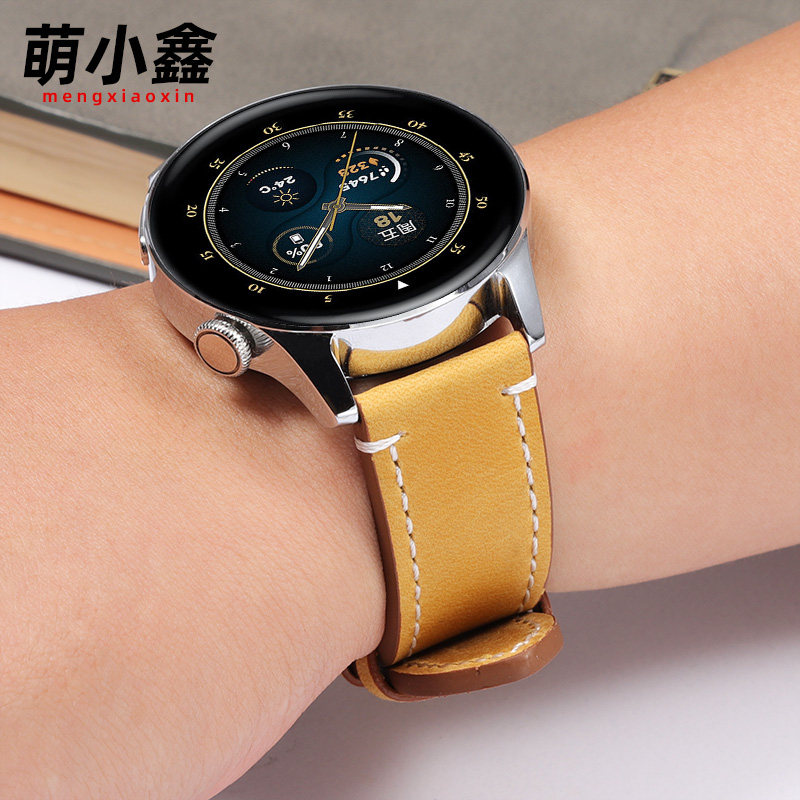 适用华为gt4表带gt2真皮Watch3荣耀magic2运动ECG智能手表带男GS新款pro牛皮2e腕带女非原装复古疯马皮表链22