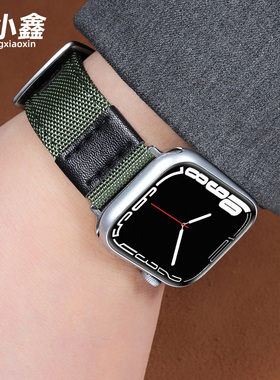 适用苹果手表九十代Ultra尼龙apple watch10表带iwatch10/9/8SE腕带帆布46/42/45/49mm军绿色男士个性款潮牌