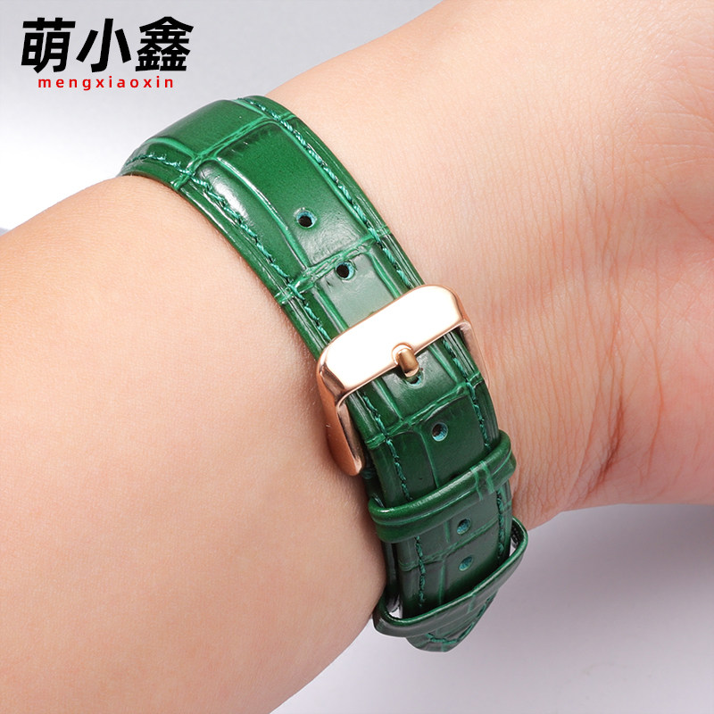 真皮手表带绿色柔软牛皮男女士代用华为GT2/3/4 watch3 Pro荣耀 手环B2B3B5B6 天王天梭浪琴精工卡西欧皮表带
