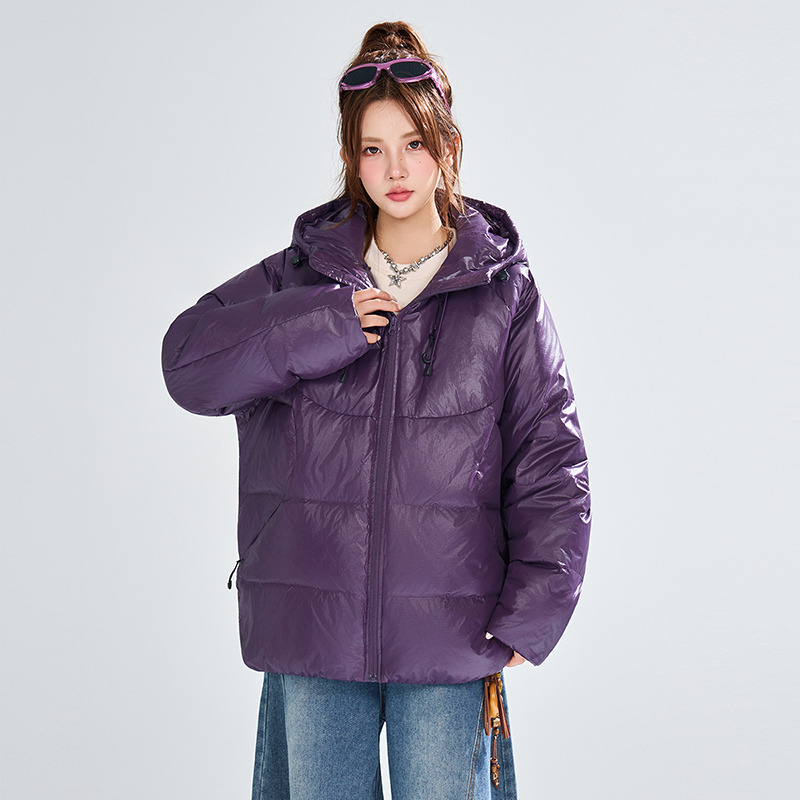 户外保暖男女款羽绒服连帽纯色冬季加厚保暖白鸭绒面包服外套