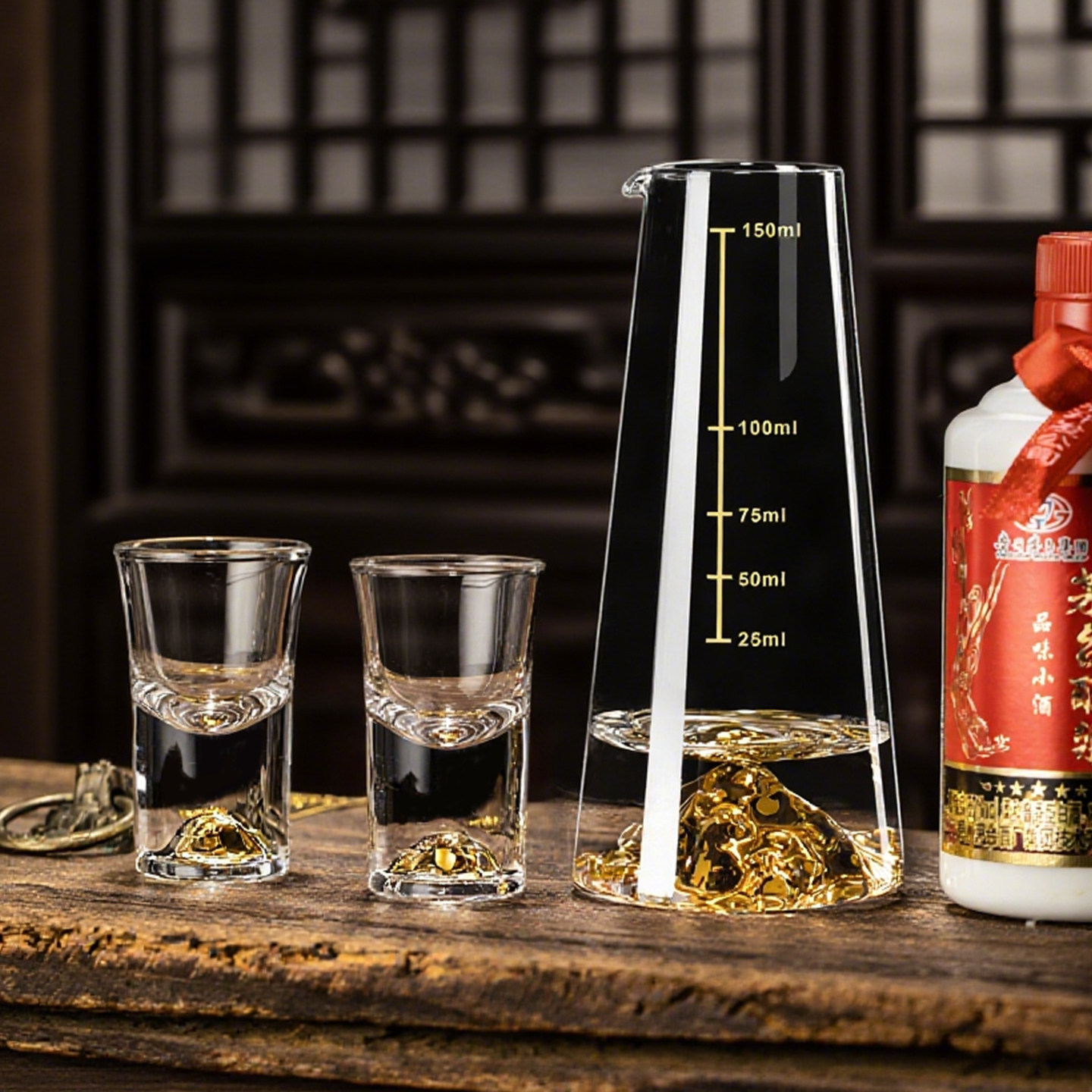 水晶玻璃高档金山玻璃分酒器白酒杯套装家用金箔白酒醒酒器分酒壶,餐饮具,分酒器,淘宝优惠券,粉丝福利购,淘宝优惠卷