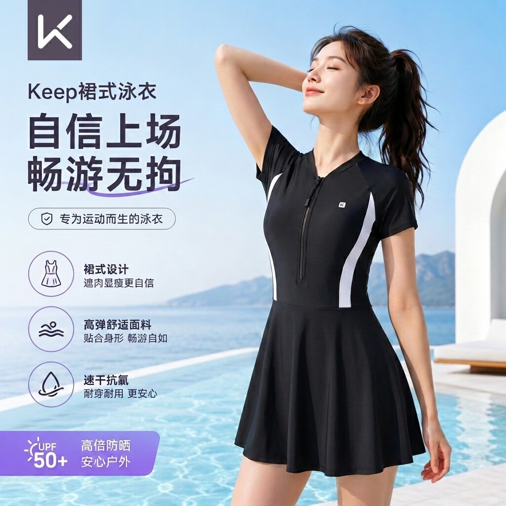 Keep泳衣女士2026新款遮肚显瘦连体裙式沙滩速干游泳衣专业大码