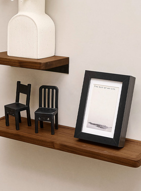 胡桃木卫生间置物架上墙壁挂式免打孔浴室厨房卧室木质搁板小架子