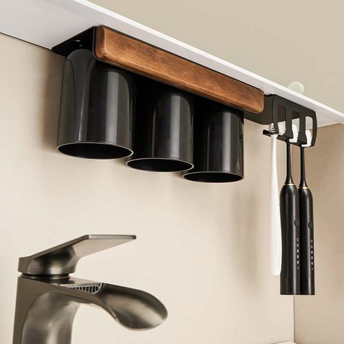 镜柜下牙刷架磁吸漱口杯子置物架