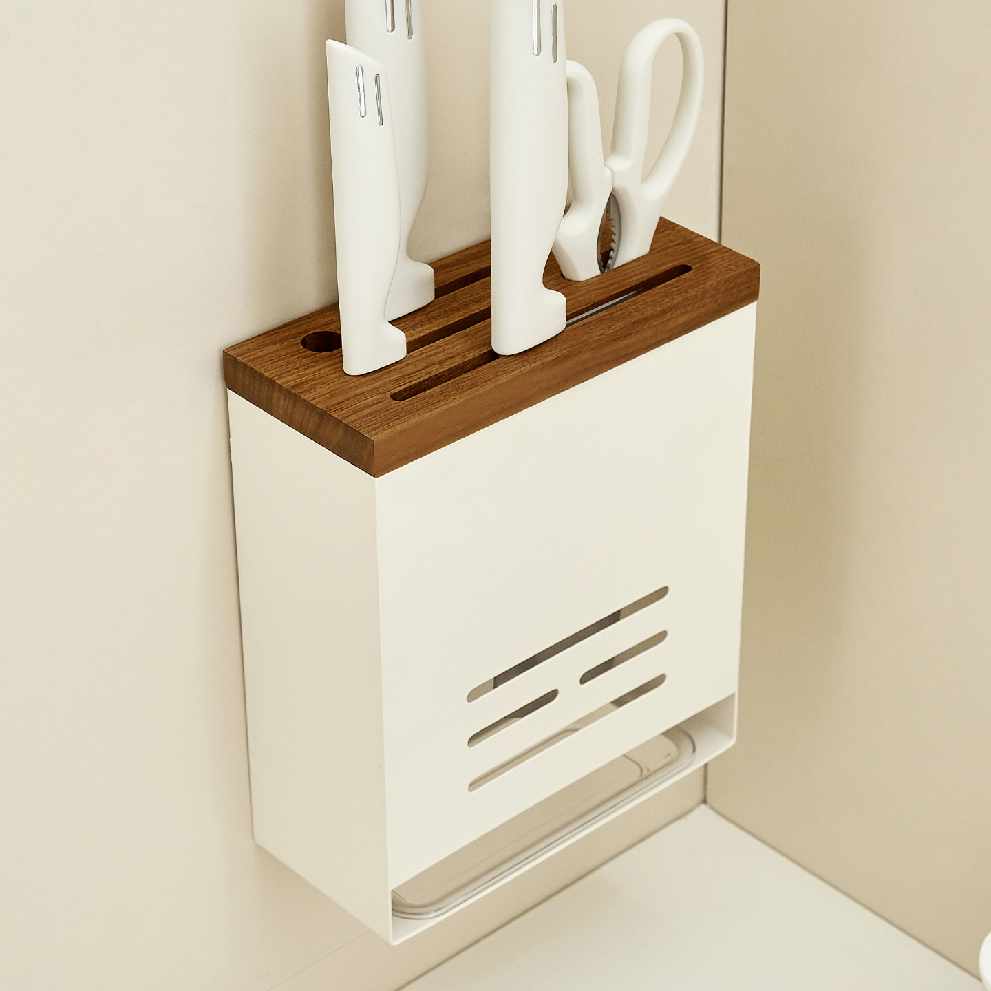 胡桃木免打孔厨房菜刀架