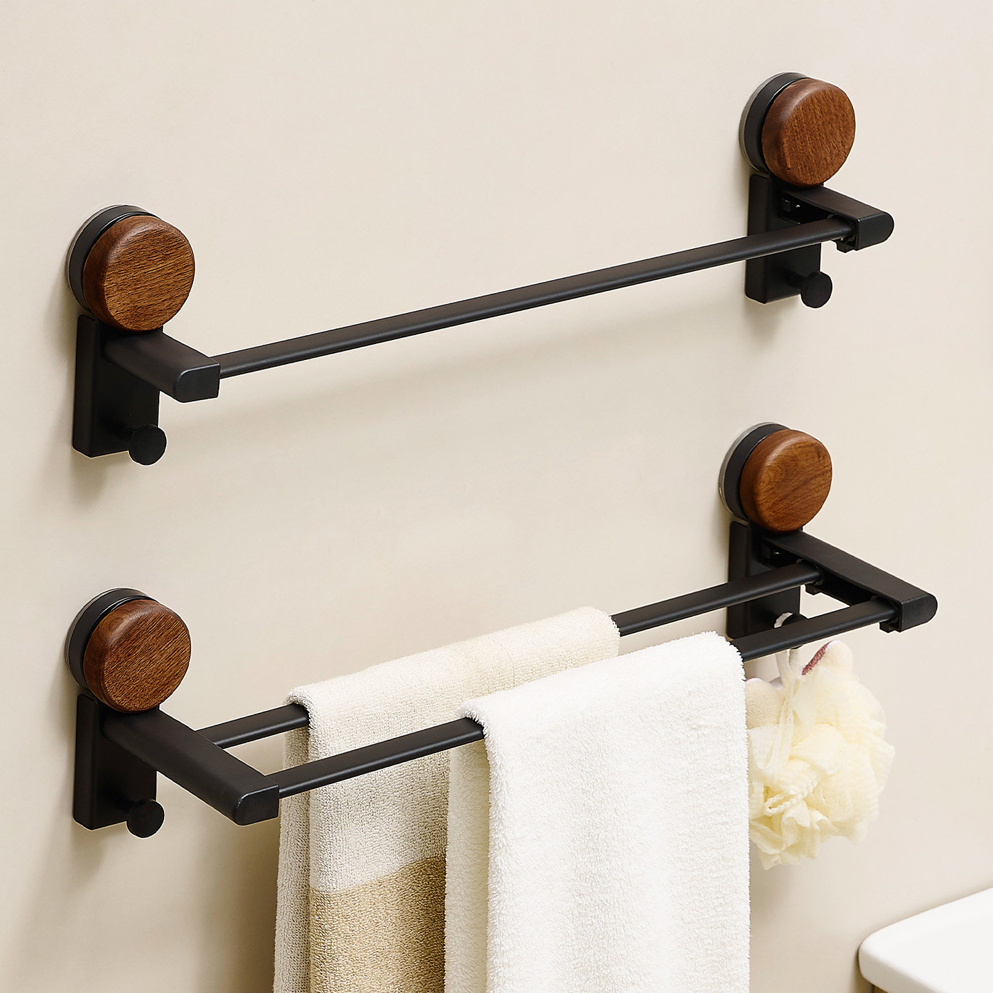 胡桃木色吸盘毛巾架免打孔卫生间浴室置物架厕所洗手间毛巾挂杆,家庭/个人清洁工具,毛巾挂/毛巾架,淘宝优惠券,粉丝福利购,淘宝优惠卷