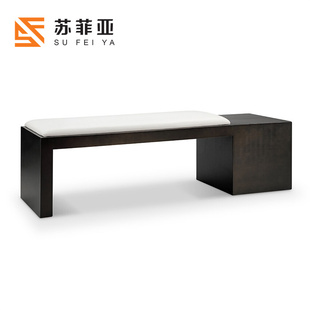 北欧新中式实木玄关长条凳布艺沙发凳现代卧室床尾凳换鞋凳试衣凳