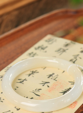 天然新疆和田玉羊脂玉飘糖57.3圈口手镯大气典雅古风男女手饰收藏