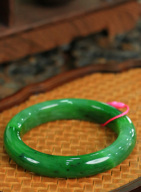 天然新疆和田玉俄罗斯老坑碧玉58圈口手镯大气典雅男女手饰收藏