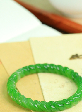 天然新疆和田玉俄罗斯老坑碧玉62.4圈口手镯大气典雅男女手饰收藏