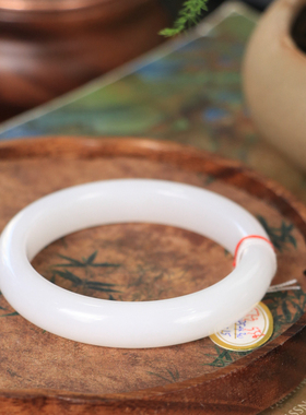 天然新疆和田玉羊脂级白玉57圈口手镯大气典雅古风男女手饰收藏