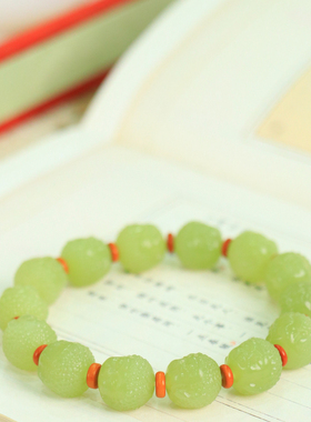 天然新疆和田玉若羌黄口料大日如来手串手链古风男女手饰收藏礼品