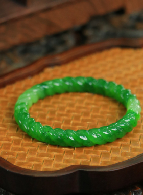 天然新疆和田玉俄罗斯老坑碧玉58.3圈口手镯大气典雅男女手饰收藏