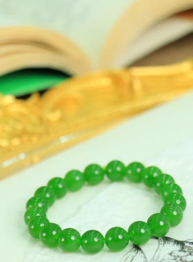 天然新疆和田玉俄罗斯老坑碧玉9.5mm手串手链古风男女手饰收藏