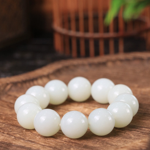 天然新疆和田玉山料羊脂級白玉18mm手串手鏈古風(fēng)男女手飾收藏禮品