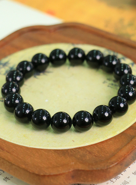 天然新疆和田玉山料墨玉12mm手串手链古风男女手饰收藏高档礼品