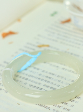 天然新疆和田玉山料冰底晴水53圈口手镯大气典雅古风男女手饰收藏