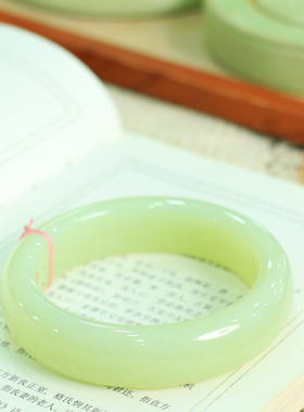 天然新疆和田玉冰底晴水64.2圈口手镯大气典雅古风男女手饰收藏