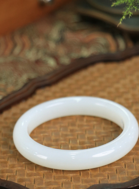 天然新疆和田玉羊脂级白玉56圈口手镯大气典雅古风男女手饰收藏