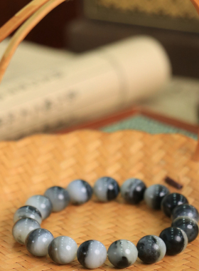 天然新疆和田玉山料青花玉12mm手串手链古风男女手饰收藏高档礼品