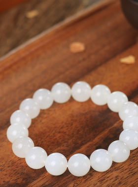天然新疆和田玉山料羊脂级白玉12mm手串手链古风男女手饰收藏礼品