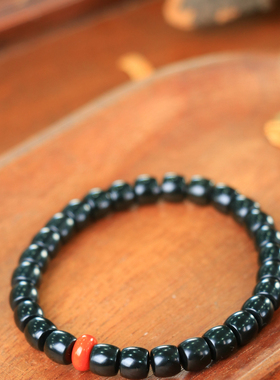 天然新疆和田玉山料墨玉老型珠手串手链古风男女手饰收藏高档礼品