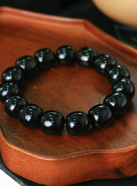 天然新疆和田玉山料青玉老型珠手串手链古风男女手饰收藏高档礼品