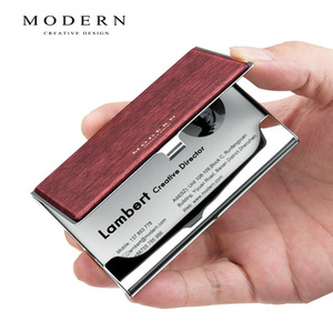 德国商务时尚木制名片盒MODERN不锈钢名片夹  创意高档超薄大容量