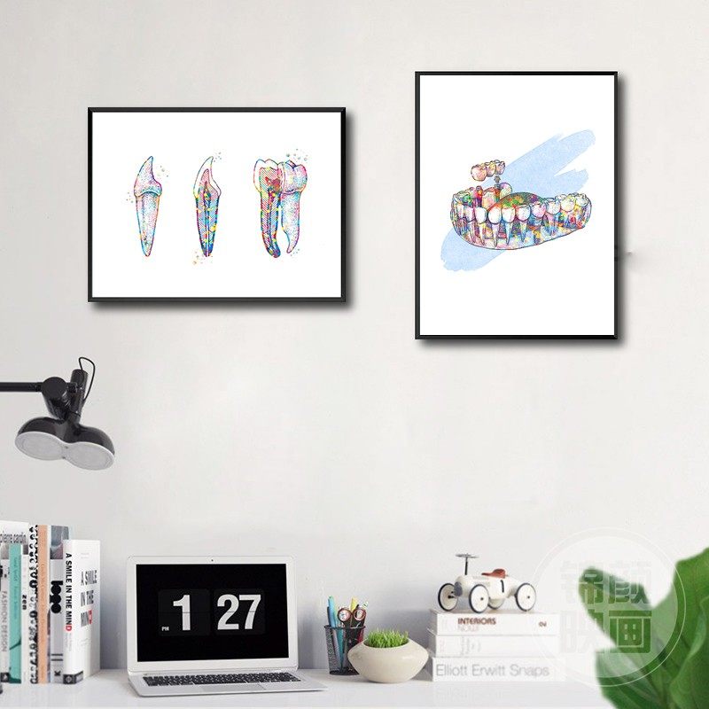 医生牙医海挂画医学解剖水彩画艺术油画布医生牙医师奖临床装饰画