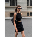 连衣裙女夏镂空设计感气质短款 ousph小个子黑色纯欲辣妹背心法式