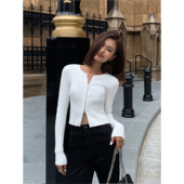 黑色双拉链长袖 针织开衫 女秋秋短款 ousph 修身 白毛衣外套打底上衣