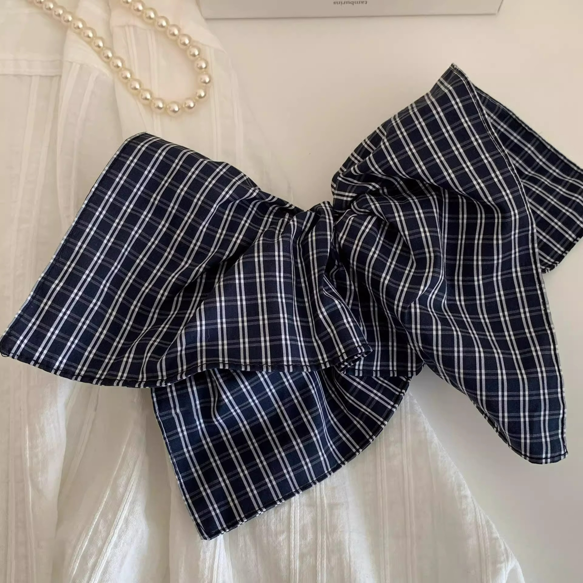 美式学院风格子布艺发圈低马尾头绳小众设计感2025新款方巾潮