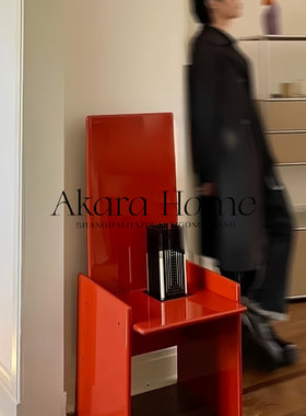 中古实木红色椅子设计师款高背餐厅装饰椅复古书房椅子卧室梳妆椅