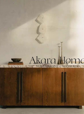 中古复古设计师款大理石桌面实木餐边柜现代简约高级感储物玄关柜