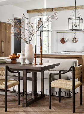 法式编藤餐椅家用艺术设计师创意靠背椅复古侘寂风休闲绳编椅藤椅