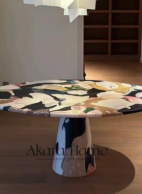 荷兰设计师艺术个性手绘油画实木餐桌中古轻奢高端定制创意圆餐桌