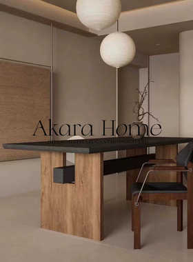 中古实木家用餐桌侘寂风长方形北欧简约桌子设计师民宿工作台饭桌