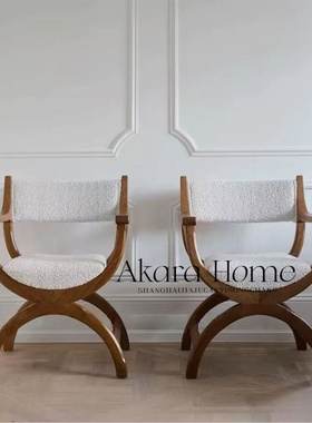 法式中古风羊羔绒卧室单人沙发椅复古化妆椅设计师休闲椅但丁椅子