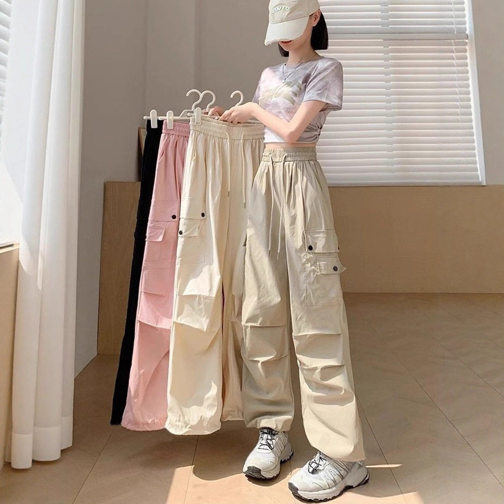 美式工装裤女秋季2025春秋小个子黑色直筒阔腿宽松休闲运动裤子潮